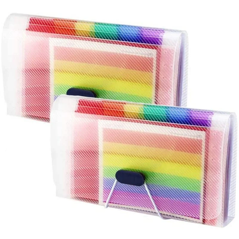 

Rainbow Color A6 Document Bag Cute Mini Bill Receipt File 13 Grids Pouch Folder with Buckle Organizer Holder Office Supply