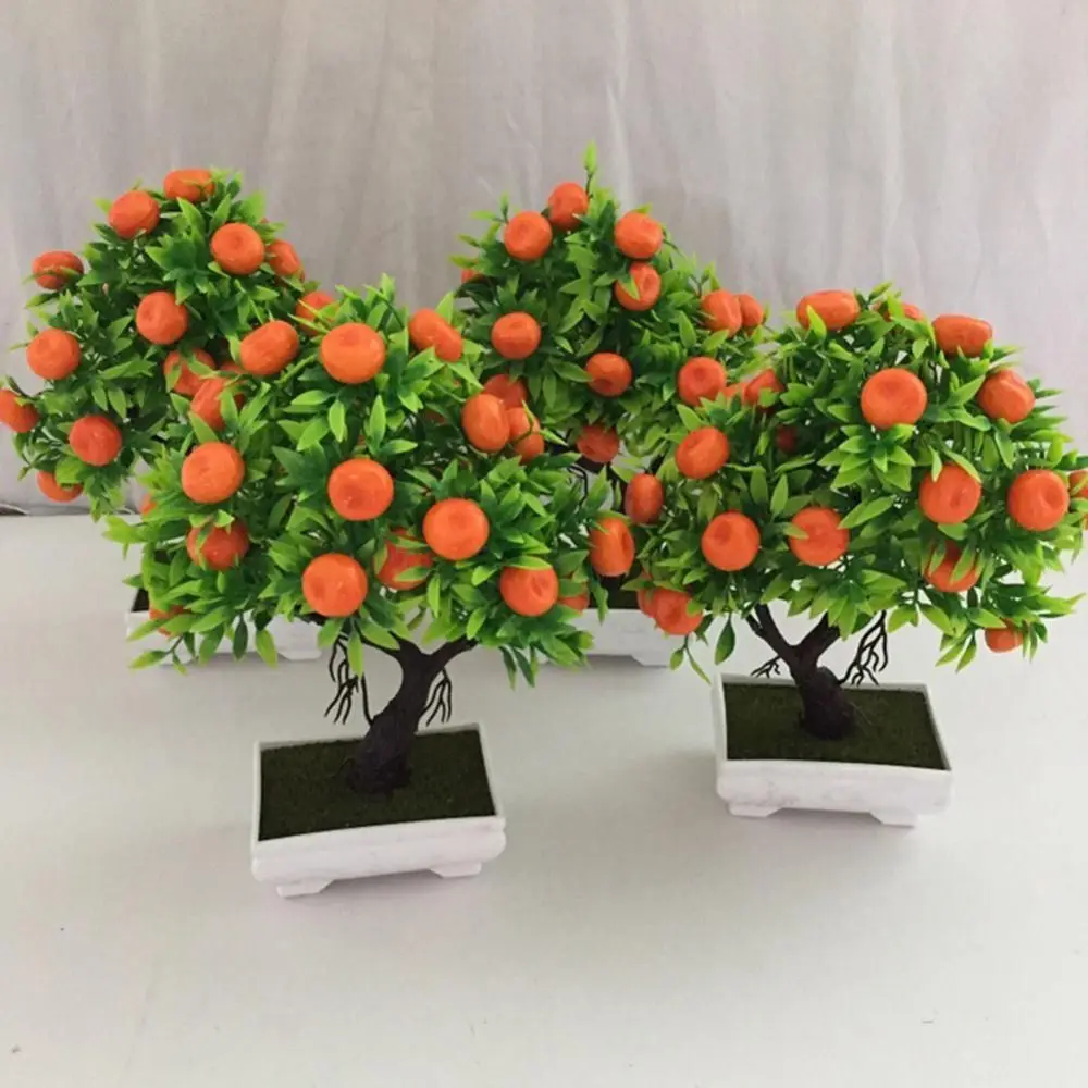 1 PCS Creative Artificial Orange Tree Durable Plastic Fruit Plant Potted Simple Handmade Simulation Tree Ornaments