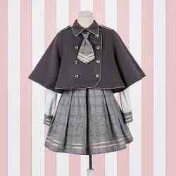 2022 NEW Lolita Dress Detective Bear Cospaly Women's Preppy Style Neck Tie Long Sleeve Dresses And Woolen Cloak Dropshipping