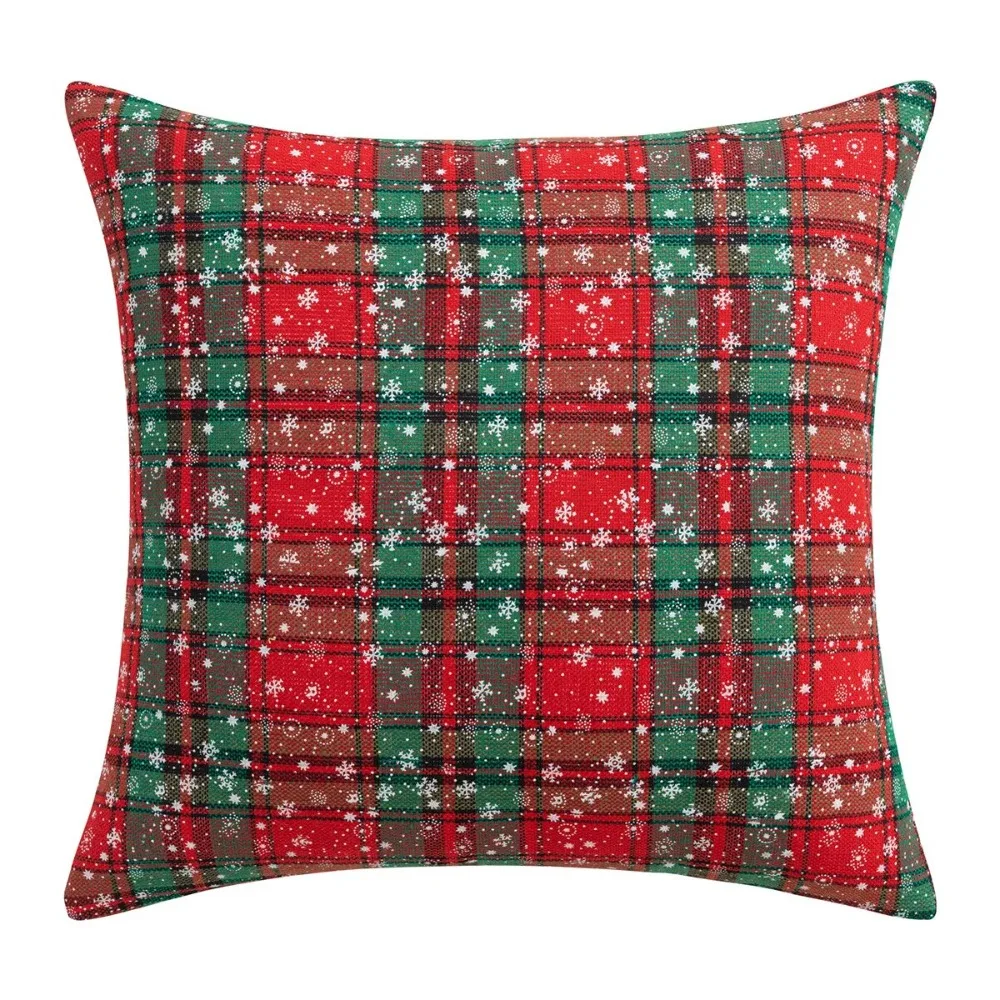 CIFBUY Red Green Plaid Snowflake Print Cushion Cover 30x50/45x45/50x50cm Decorative Throw Pillow Case for Sofa Home Decor