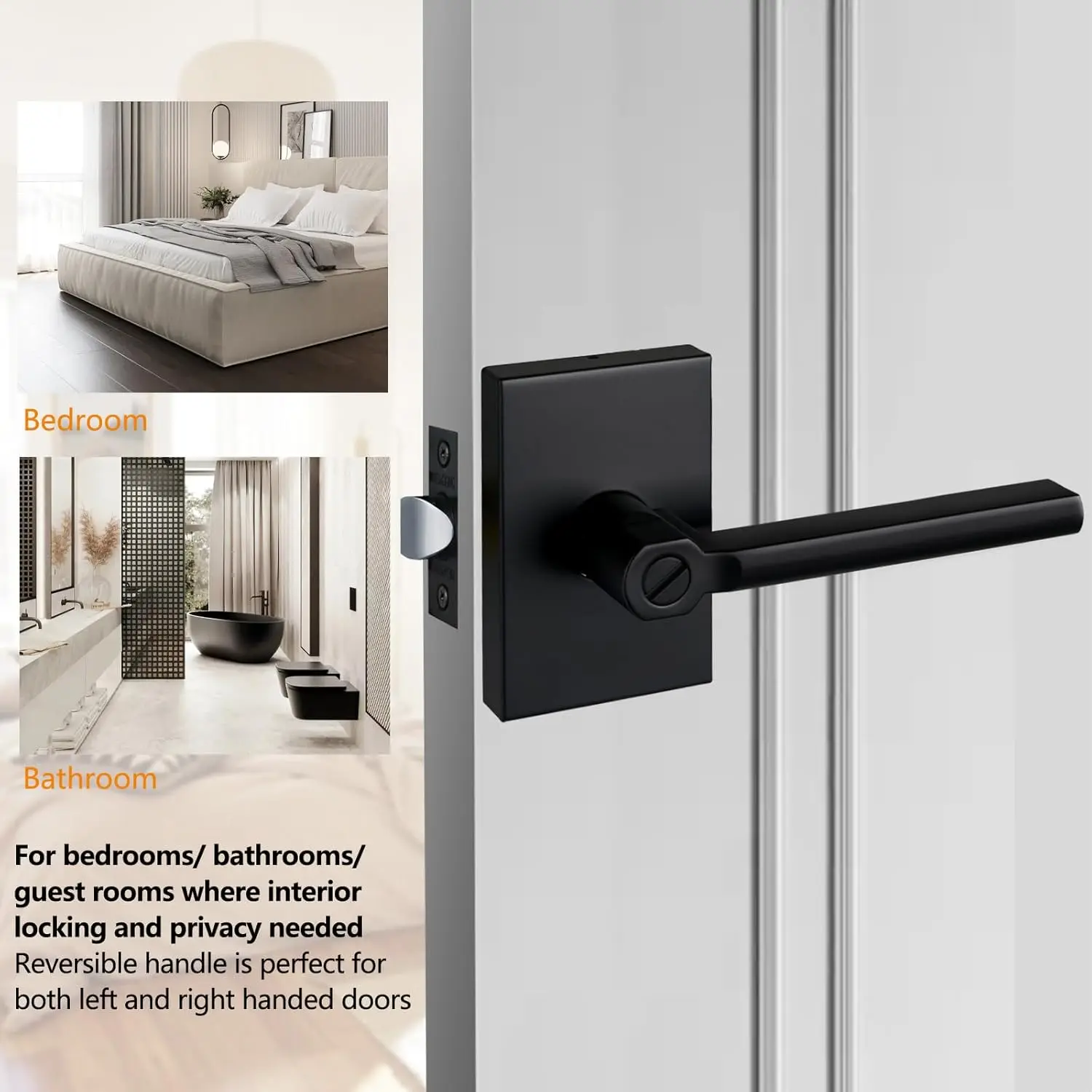 Door Handles Privacy Door Levers, Heavy Duty Bed and Bath Door Locks Interior Keyless Locksets, Reversible Flat Levers