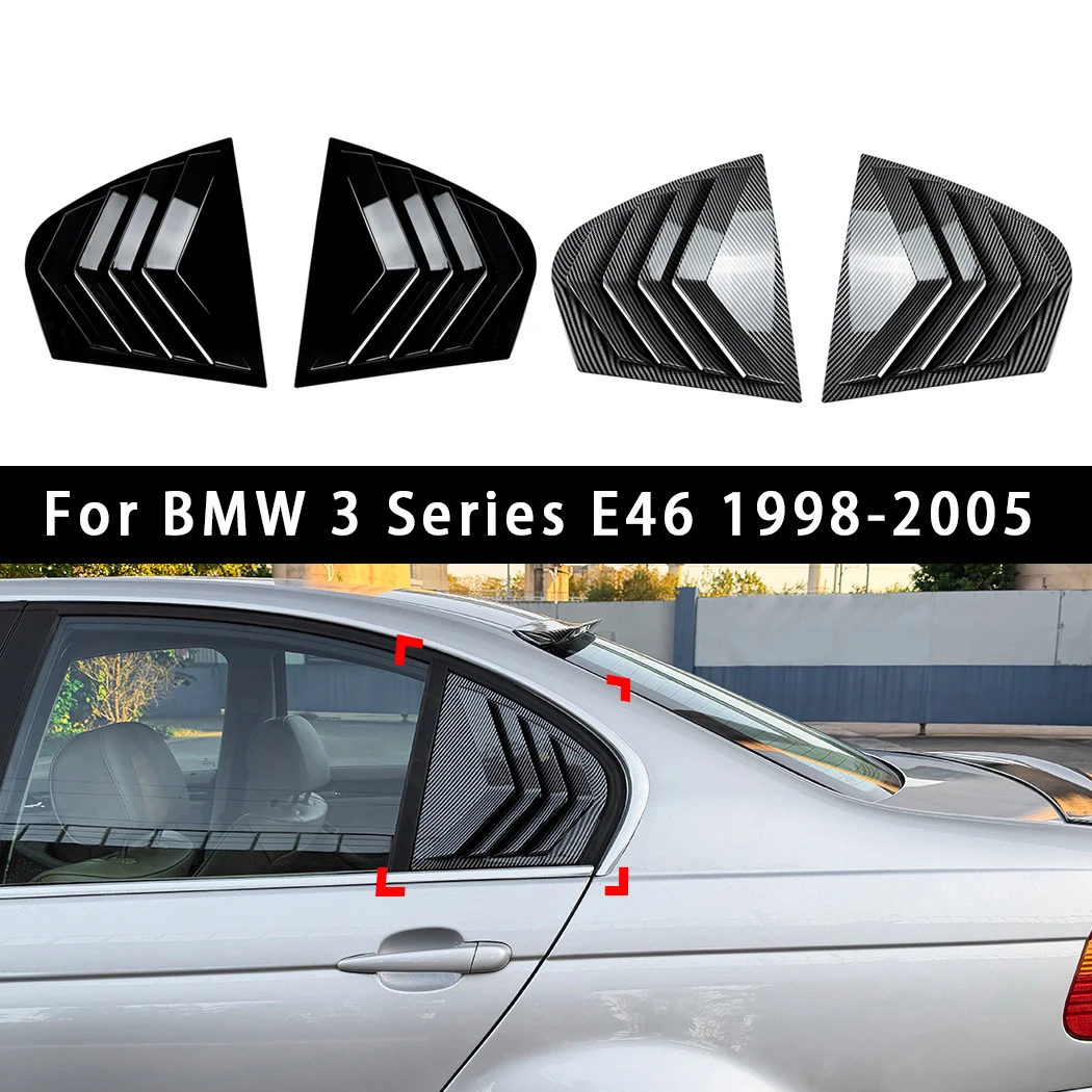 

2pcs Car Rear Louver Window Cover Side Shutter Trim Sticker Vent Scoop Car Exterior Accessories For BMW 3 Series E46 1998-2005