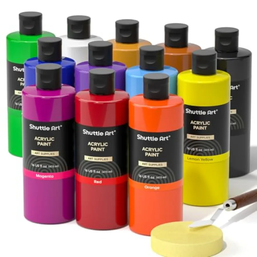 

Acrylic Paint, Acrylic Paint Large Bottle Set, 473ml/16oz Each, Rich Pigments, High Viscosity, Bulk for Artists, Beginners and