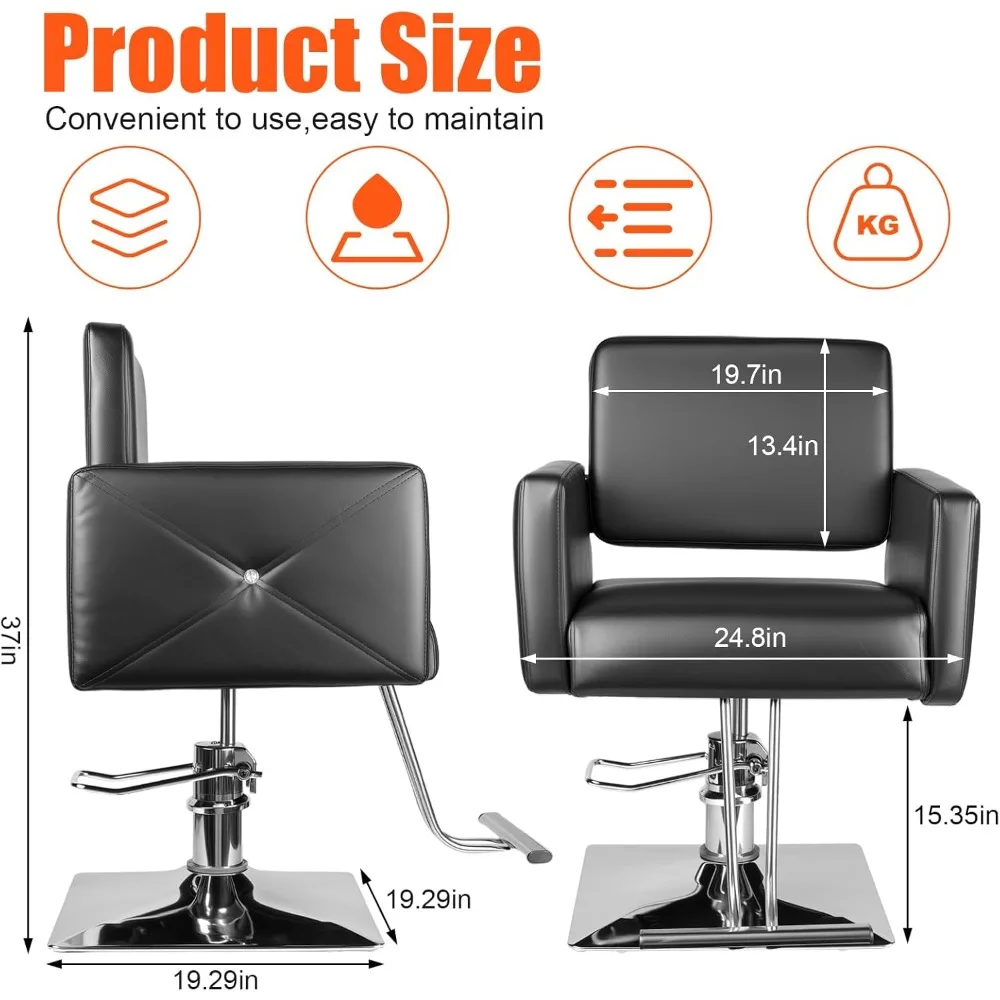 كرسي صالون هيدروليكي عالي التحمل - أسود، ارتفاع قابل للتعديل، دوران 360 درجة، يدعم 300 رطل - مثالي لمصففي الشعر والحلاقين #3