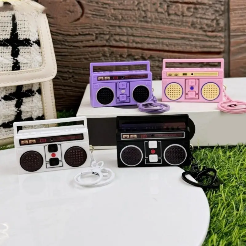 Colgantes caixa música multifuncional, chaveiro com gravador rádio retrô, ornamentos perfeitos para decoração carro e presentes