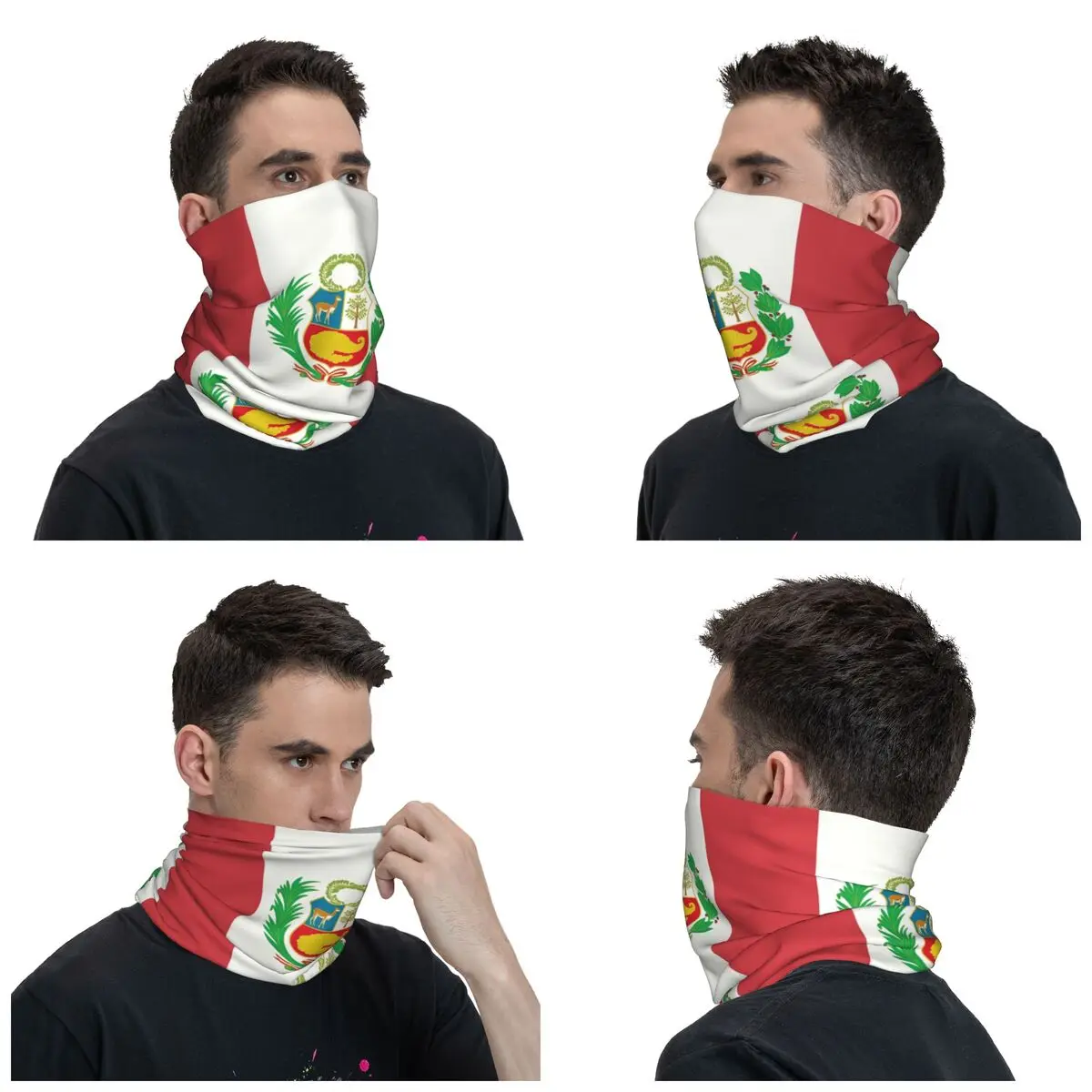 Flag Of Peru, Peruvian Flag Bandana Neck Gaiter UV Protection Face Scarf Cover Men Women Headband Tube Balaclava