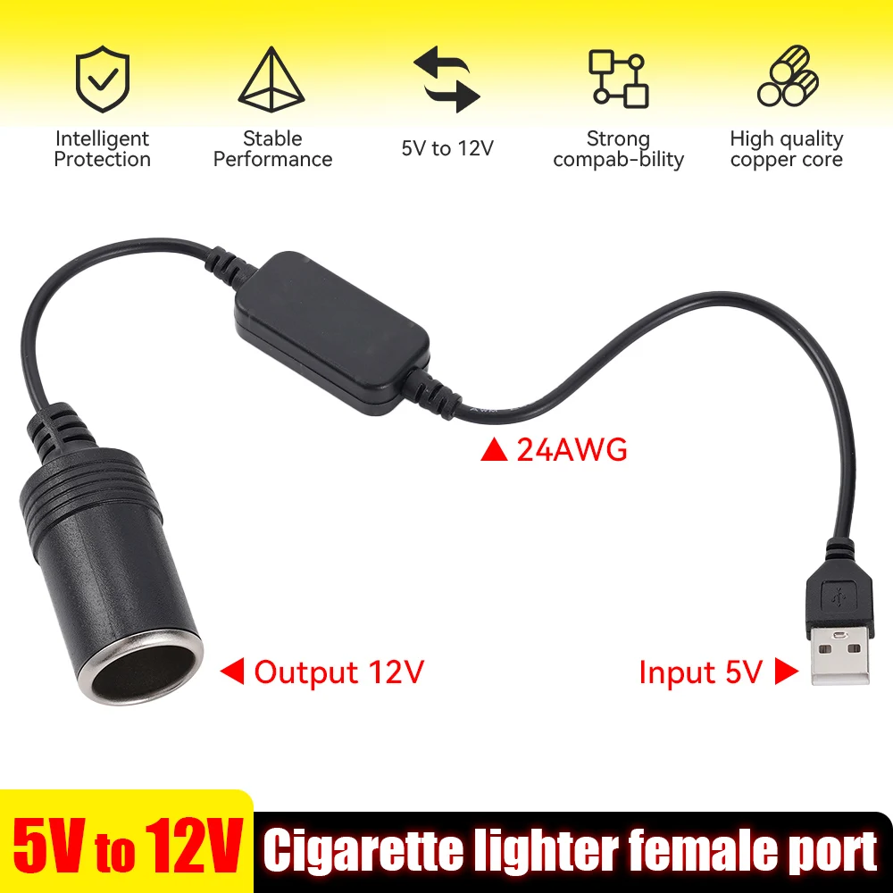 5V 2A USB To 12V Cigarette Lighter Socket USB Male to Female Cigarette Lighter Adapter Converter Car Electronics Accessories