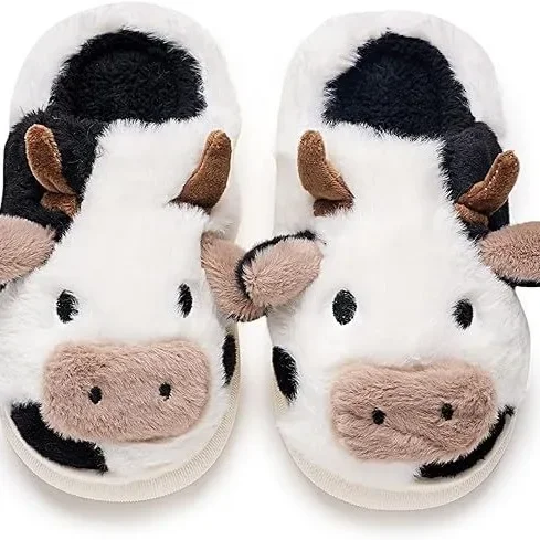 Winter children\'s cow cotton shoes coffee color men and women plush home cartoon cute small children cotton EVA slippers