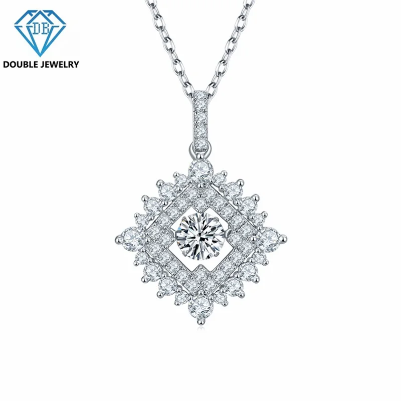 

Double Jewelry Bling Bling design Dancing Moissanite Pendant Necklace S925 Sterling silver jewelry for Woman wedding party gift