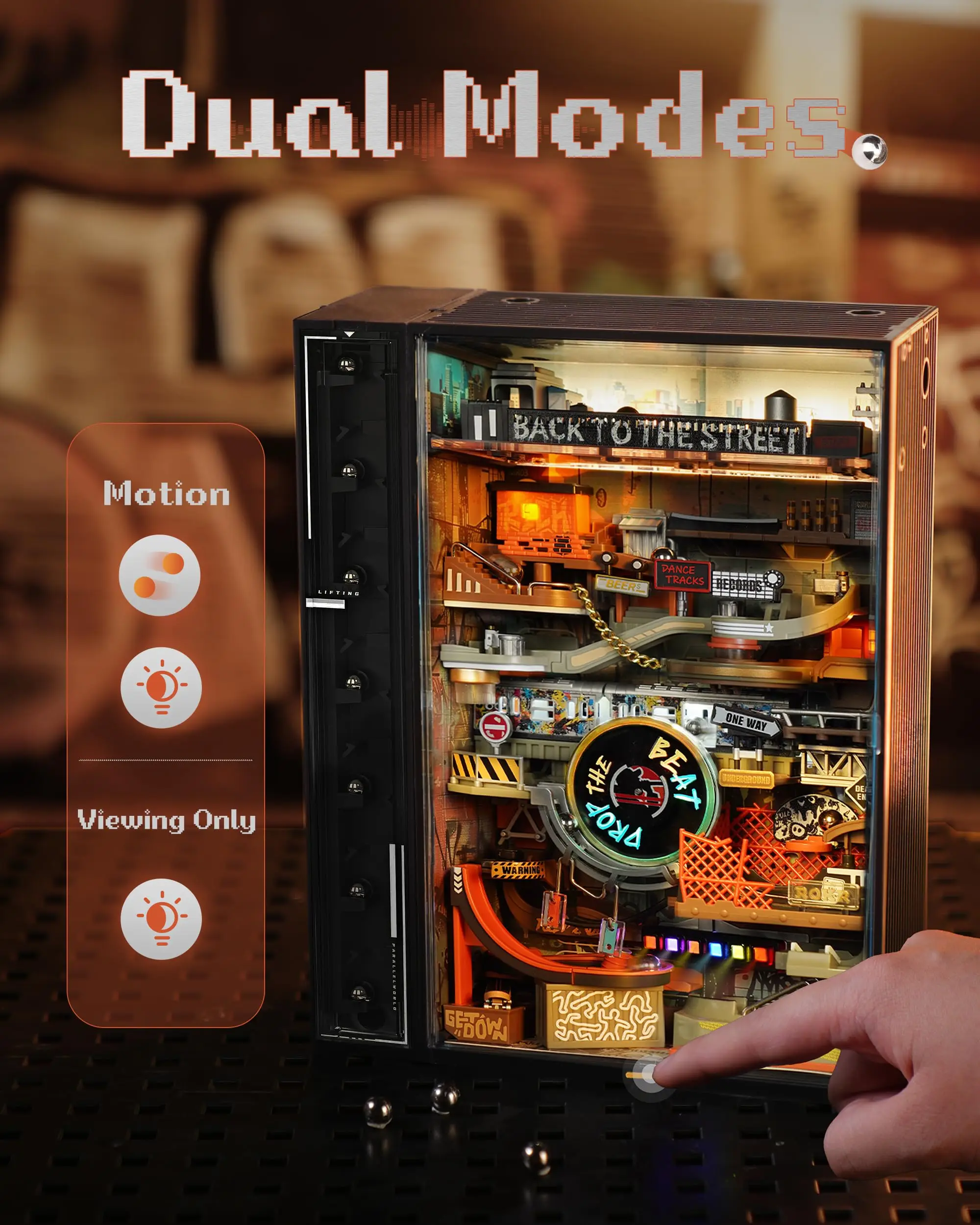 Rokr Hip Hop Street Marble Run Mechanical 3D Puzzle Gaming Decoration Automatic Futuristic Marble Run Cyberpunk Gift for Men