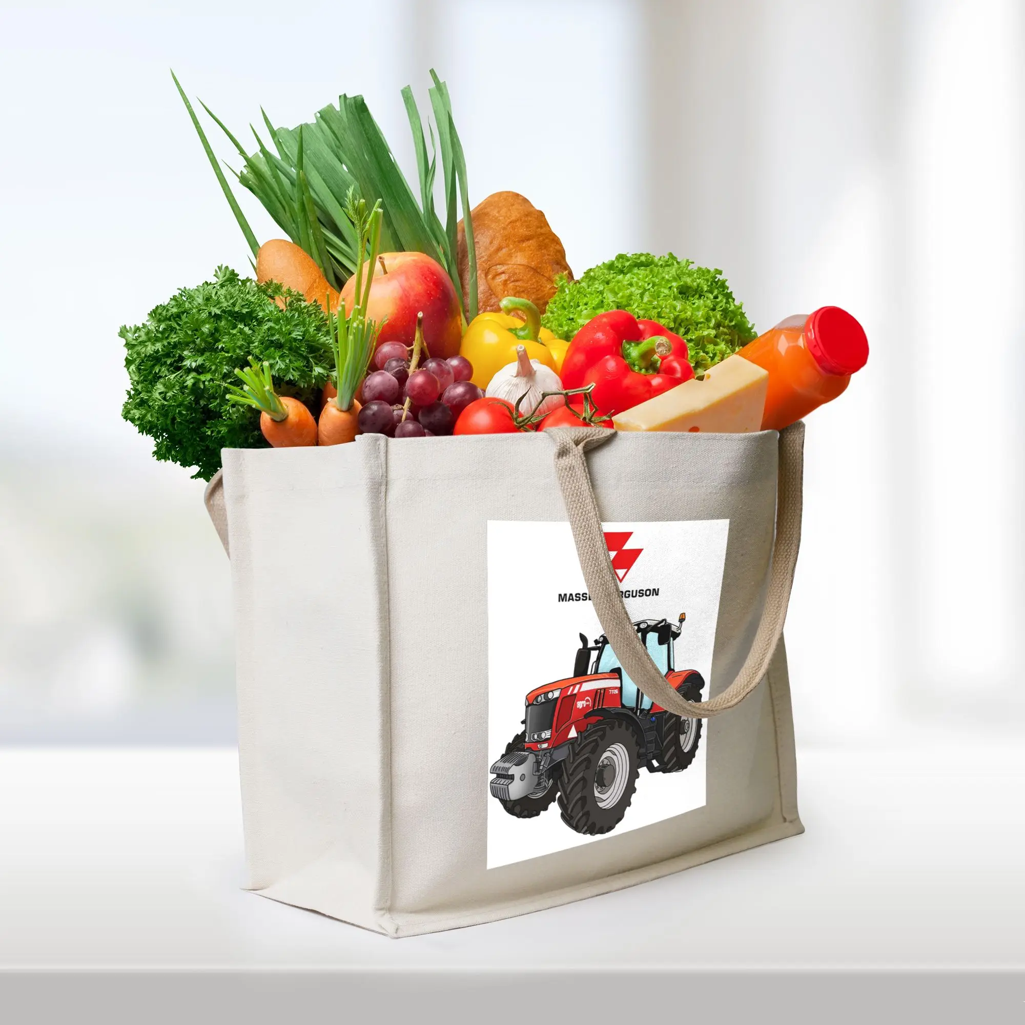 

Сумка-шоппер из холщовой ткани с изображением трактора Massey Ferguson, красная, женская, на плечо, дорожная сумка-тоут