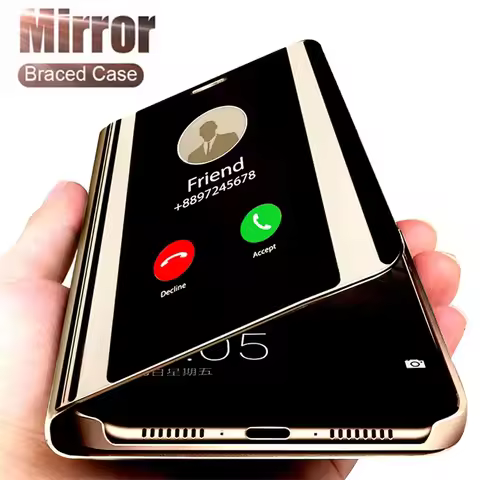 Luxury Smart Mirror Flip Case For Samsung Galaxy S24 S23 S22 S20 S21Ultra S9 S10Plus FE Note 9 10 20 S10 Lite 5G A53 Cover Coque