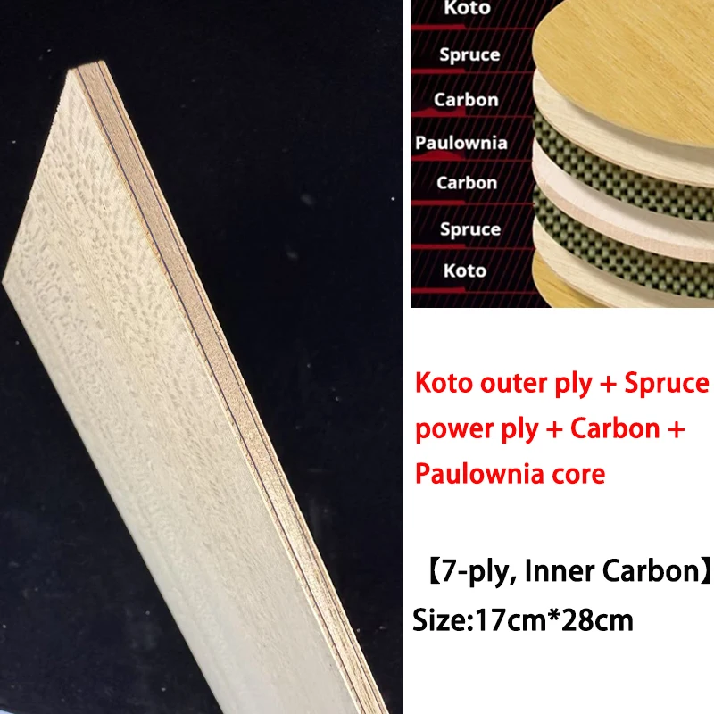 Koto DIY Table Tennis Blade Wood 7ply Spruce Power Carbon Paulownia Core 17cm*28cm Professional Ping Pong Paddle Wood 1pc