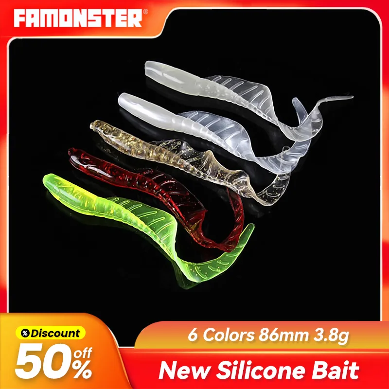 

Famonster Fishing Lure 86mm Carp Soft Swimbait Curly Worm Silicone Maggot Artificial Tail Wobblers Pesca Tackle Pike Bass Winter