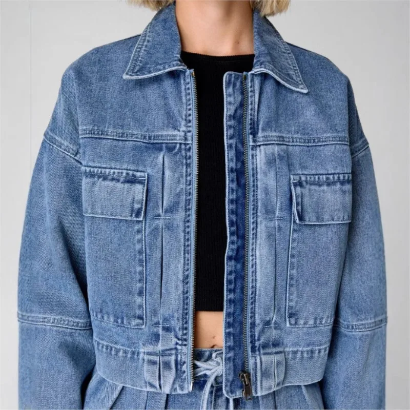 summer 2025 denim jacket women's high waisted loose fit slimming  Fashion Outerwear Denim shorts 2 pieces set for woman ﻿