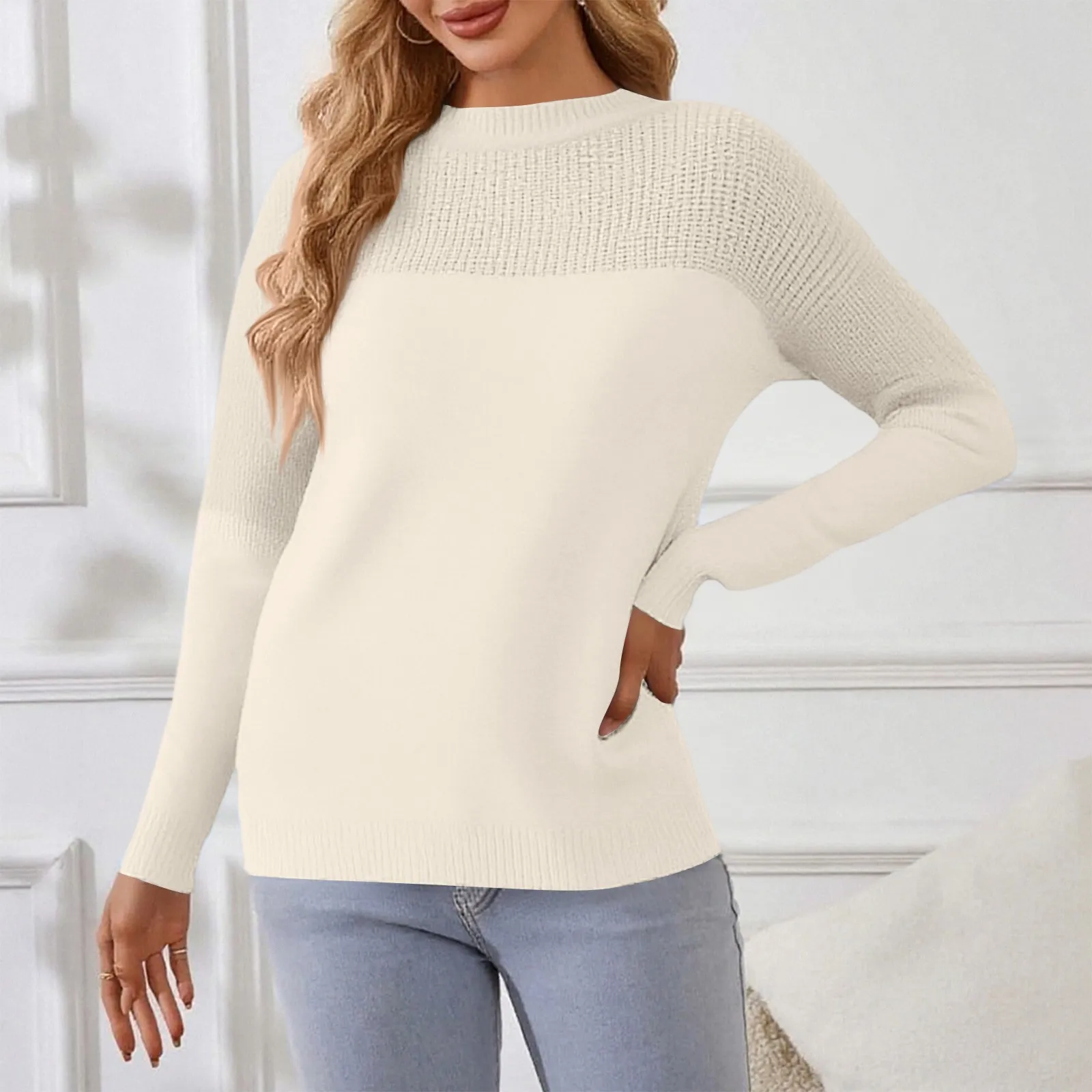 Suéter De invierno De manga larga para Mujer, Jersey De punto, suéter De cuello redondo, Jersey, suéter De punto, Ropa De Mujer nuevo