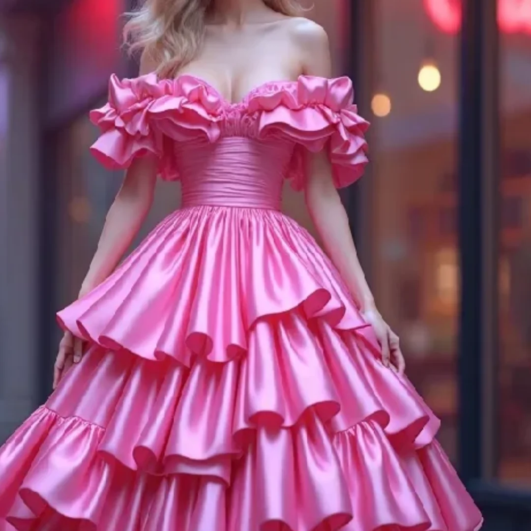 Halloween verjaardag jurk formele gelegenheid roze Victoriaanse galajurk off-shoulder gelaagde meid avondjurk op maat