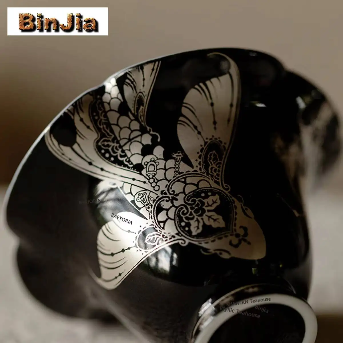 BAEJORIA 40ml Black Shadow Swimming Fish Teacup Luxury Tea Bowl Water Jug Tea-tasting Fragrance Cup Chazhan Master Cups Teaset