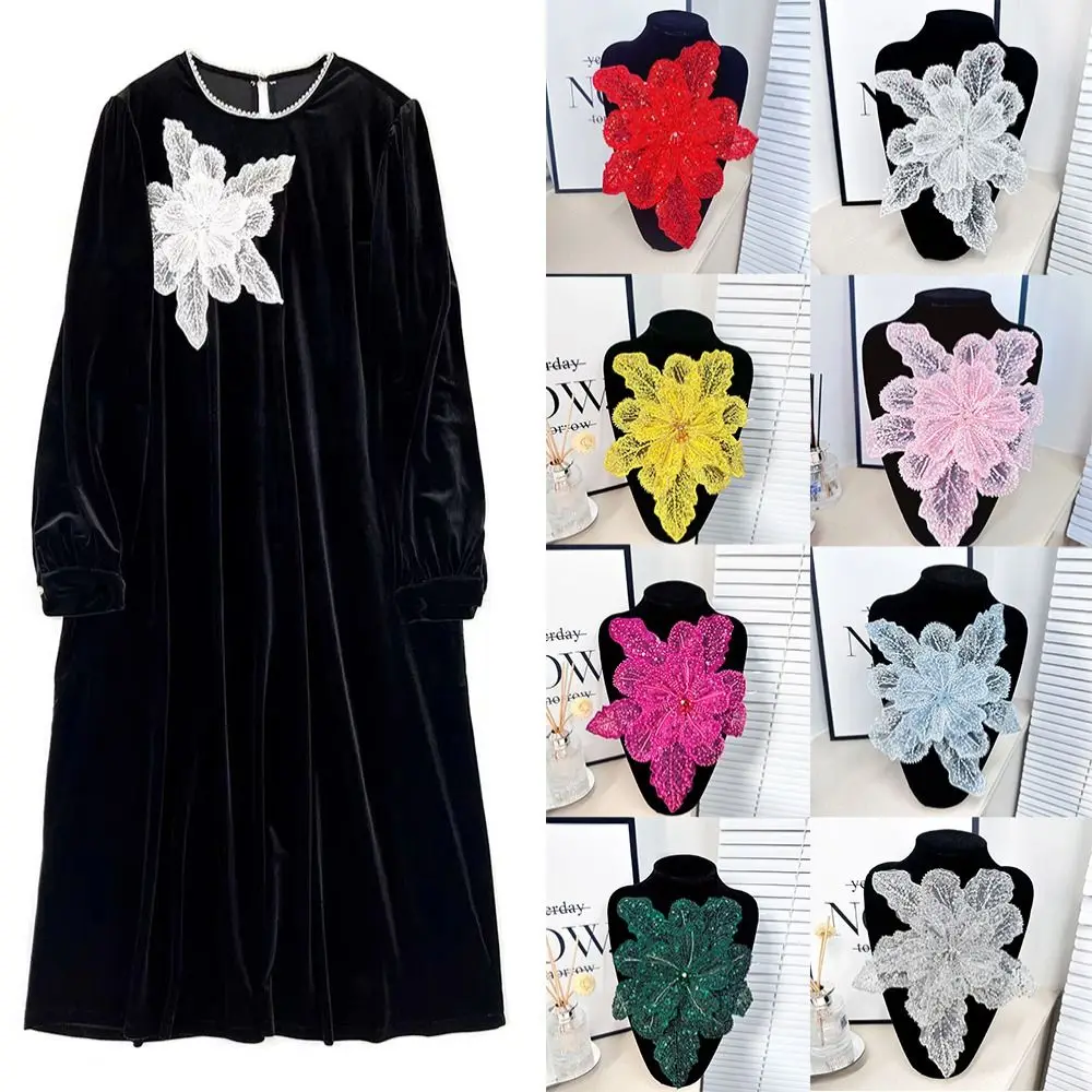 الترتر مطرز الصدر زهرة 3D الأزهار الدانتيل بقع متعدد الطبقات زين الملابس النسيج مواد الخياطة DIY بها بنفسك الملابس التبعي