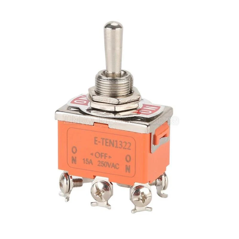 

2Pcs E-TEN1322 15A/250VAC 6 Pin ON-OFF-ON 3 position Miniature Rocker Button Switch Shaking Toggle Switches E-TEN 1322 Orange