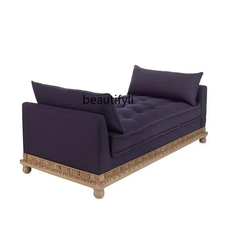 2003 French solid wood chaise longue, living room foyer shoe changing stool, bedroom carved bedside leisure stool