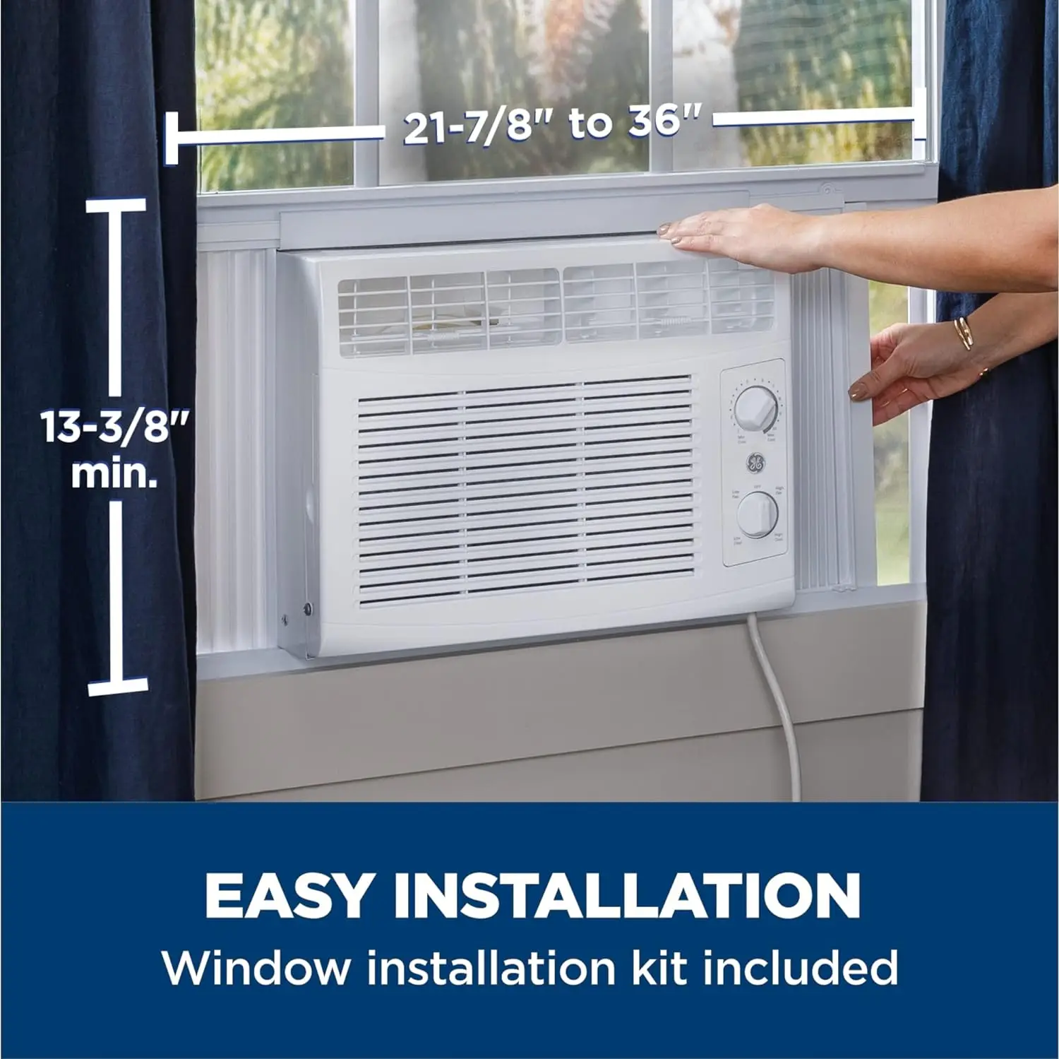 Unidad de aire acondicionado GE Window, 5.000 BTU para habitaciones pequeñas de hasta 150 pies cuadrados, con ventilador ajustable Manual y ajustes de refrigeración