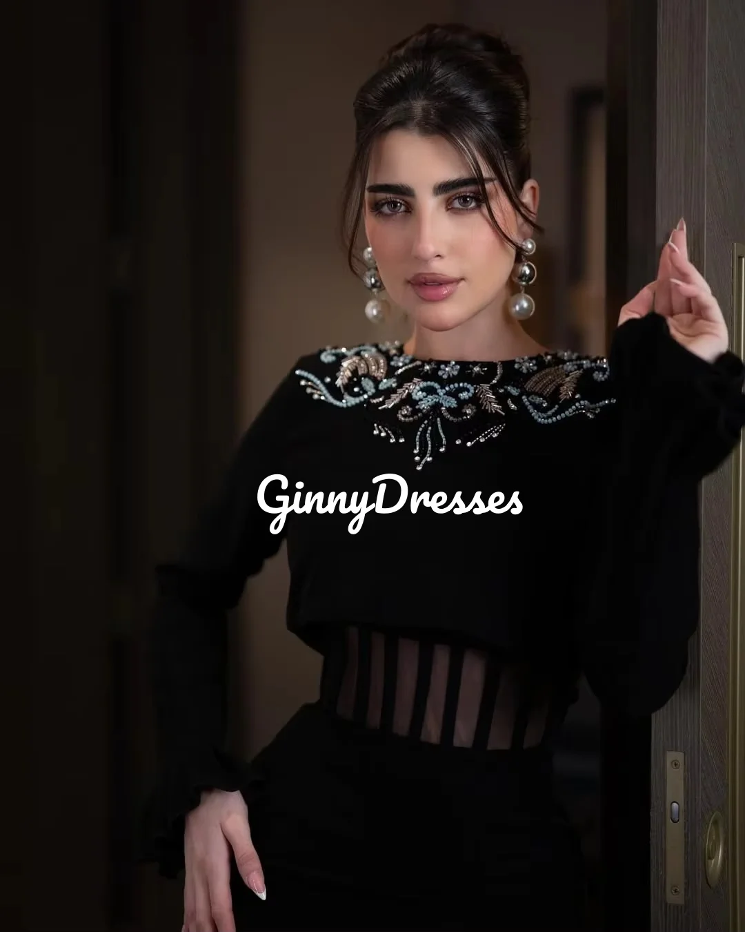 فساتين Fساتين مطرزة بطول الأرض مخصصة للعمود للمناسبات الخاصة بخط عنق سكوب وسحاب حتى فساتين بأكمام طويلة لـ Pr #2