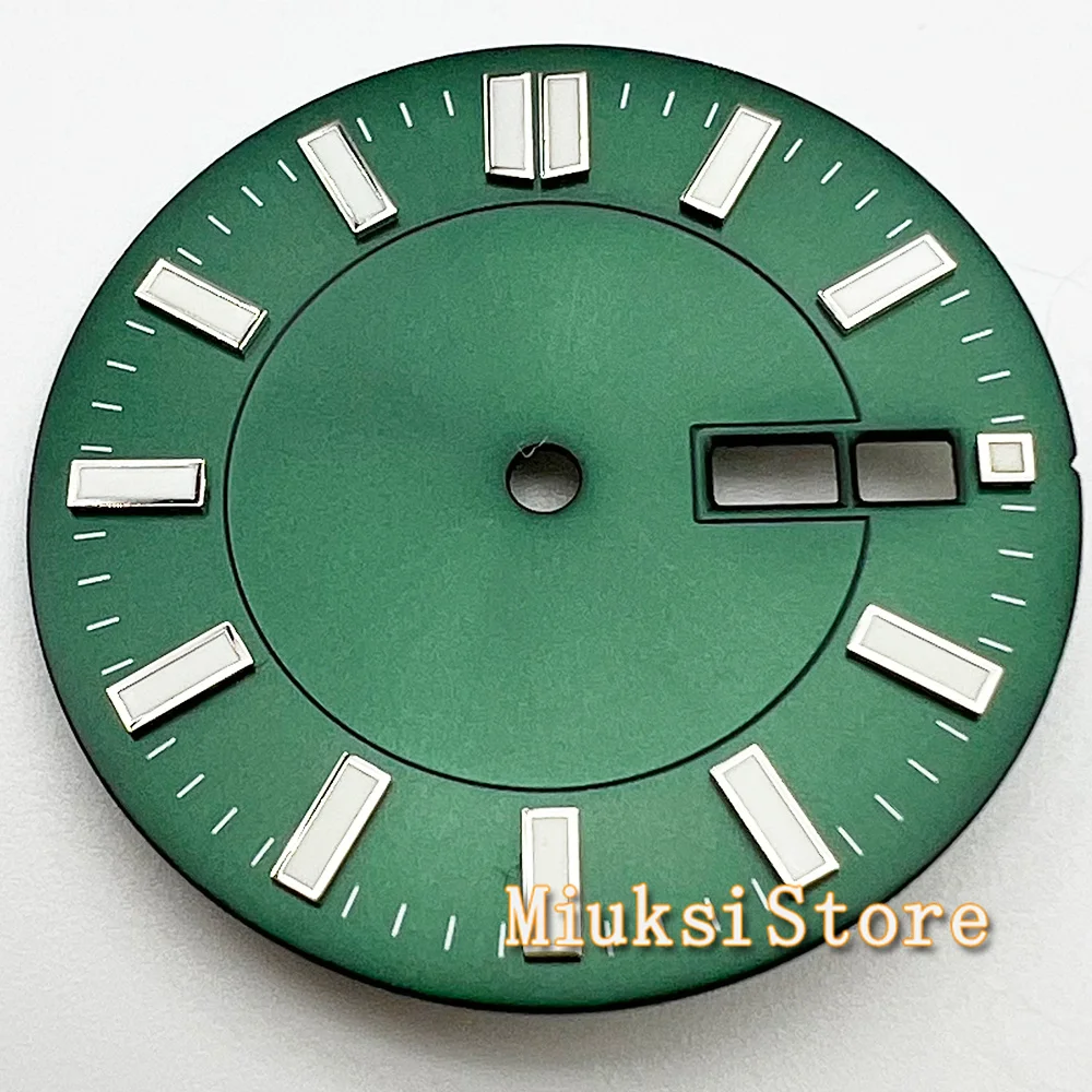 31mm Watch dial fit NH36  Movement Green luminous face with date window Green blue Gray watch dial