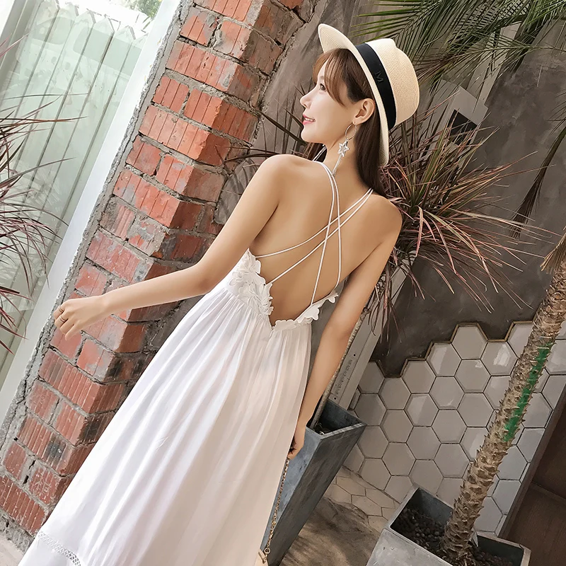 White Dress Fairy Thailand Bali Maldives Seaside Holiday Backless Beach Skirt Beach Dress