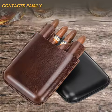 Fashion Leather Cigar Storage Bag Holds 4 Cigars Charming Portable Cigar Box Fashionable and Practical Cigar Humidor Idea Gifts