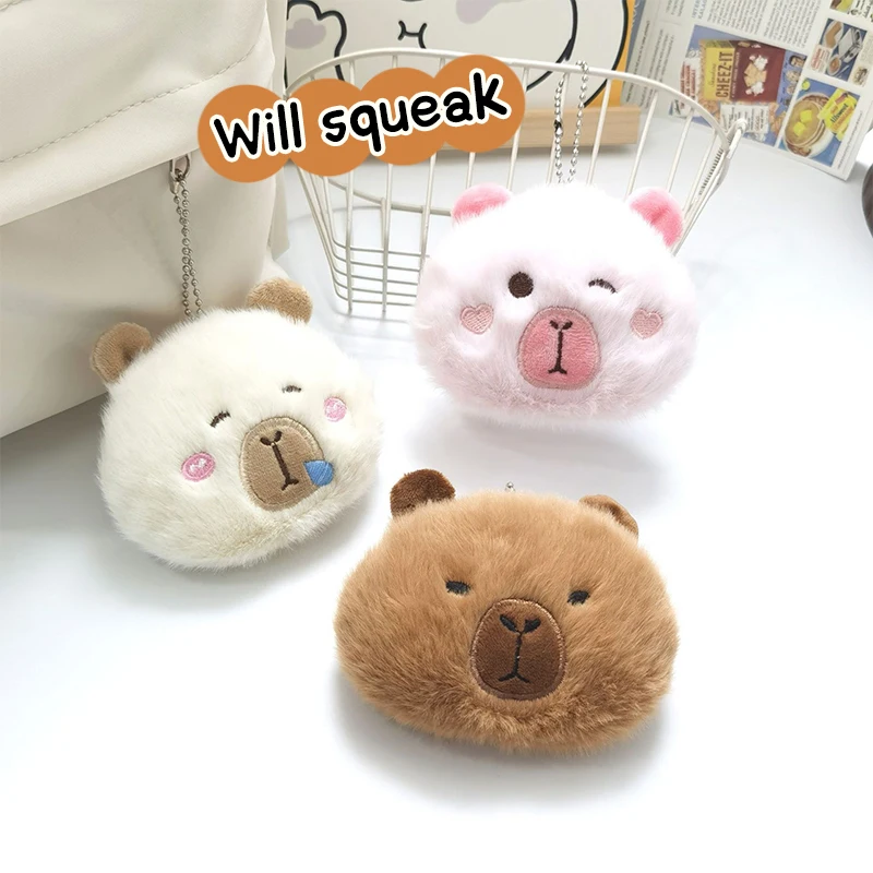 Capybara Plush Doll Squeak Toy Cartoon Keychain Bag Pendant Soft Doll Key Ring Backpack Car Bag Key Pendant Decor Kid Gift