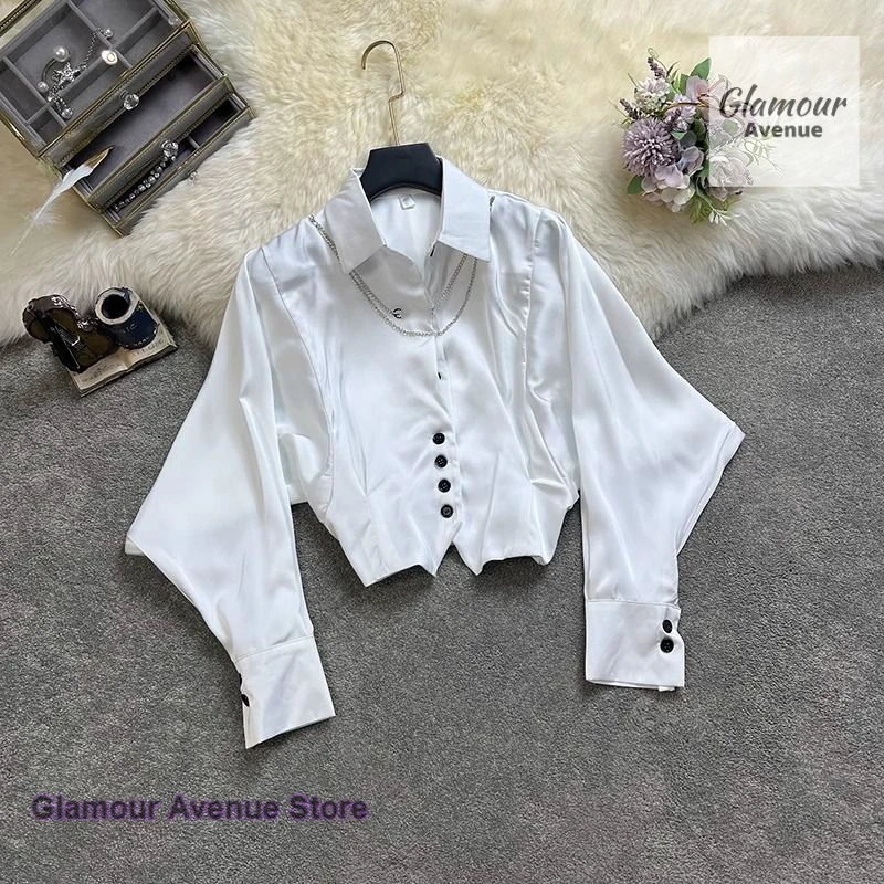 

Korean fashion temperament trend ins celebrity design sense Joker shirt female spring and autumn new niche slim casual shirt