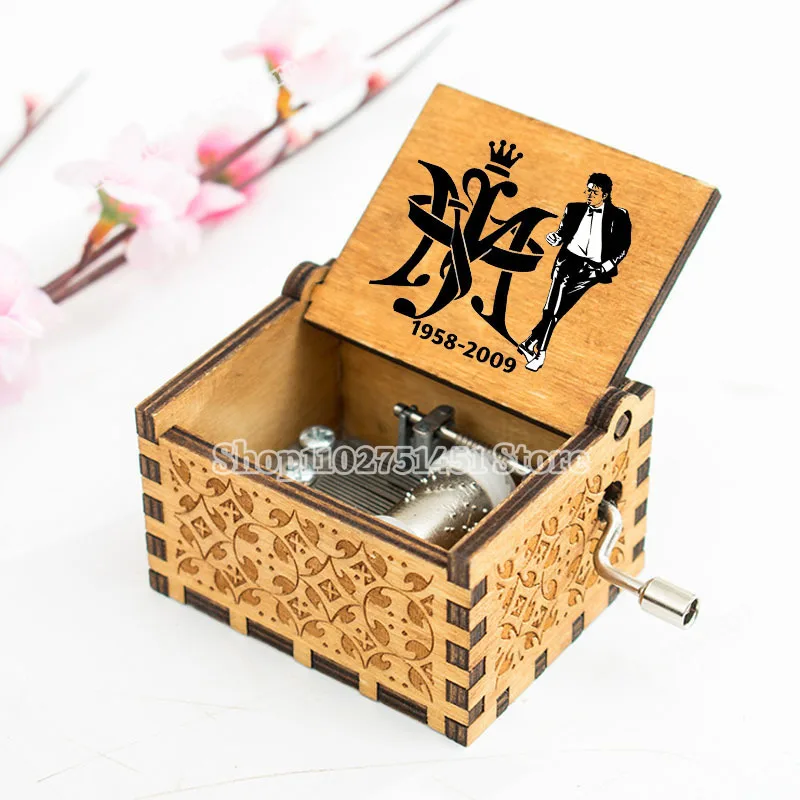 The King Of Pop Michael Jackson Wooden Painted Music Box Ornament Light Luxury Hand Cranked Music Boxes Fans Birthday Home Gifts view 3