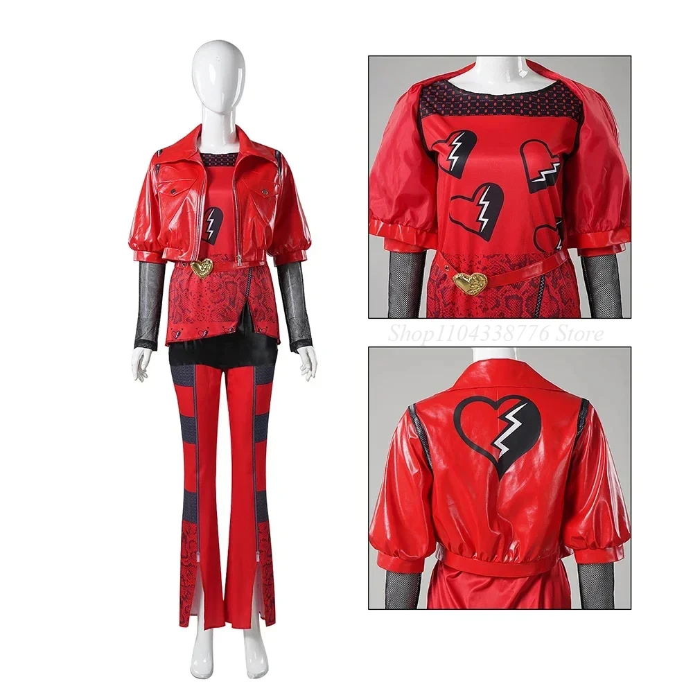 

New 2025 Movie Descendants: The Rise of Red Cosplay Costume Adult Women Red Top Coat Pants Set Uniform Halloween Clothes