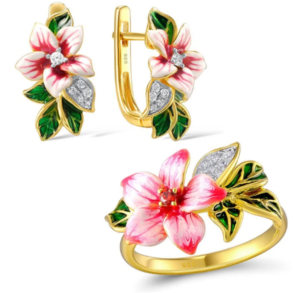 New Trendy Fashion Hundred Creative Female Flower Wreath Leaf Shape Ring Girl Birthday Gift Earrings Niche Party Wedding Jewelry