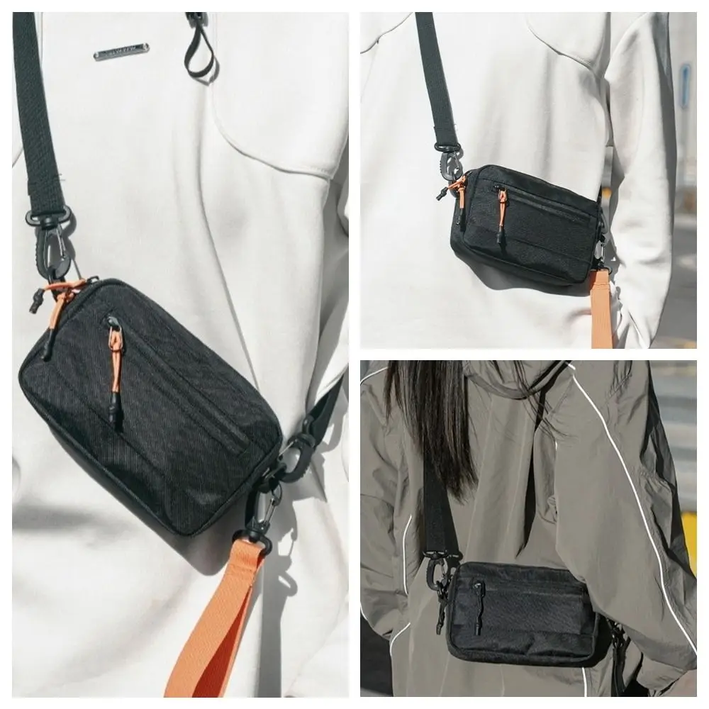 Casual Square Nylon Crossbody Bag Lightweight Black Single Shoulder Bag Solid Color Adjustable Messenger Bag Men