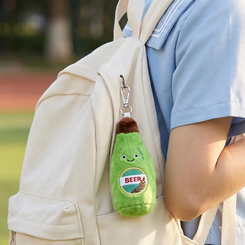 1Pc 16cm Lovely Green Wine Bottle Squid Beer Glass Plush Pendant Doll for Bag Pendant Keychain Doll Creative Gift