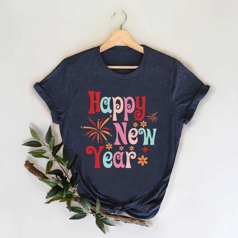 New Years Eve Hello 2026 Happy Party Clothing for Women Men Toddler Christmas Gift Street Fashionea Ietters Printed Tee Tops