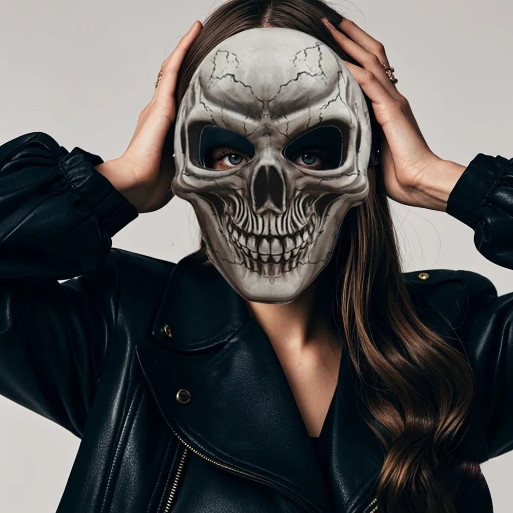 قناع الهالوين الإبداعي ثلاثي الأبعاد EVA غطاء وجه جمجمة قابل للتعديل زي تنكري قناع جمجمة شبح ناعم يوم الموتى #3