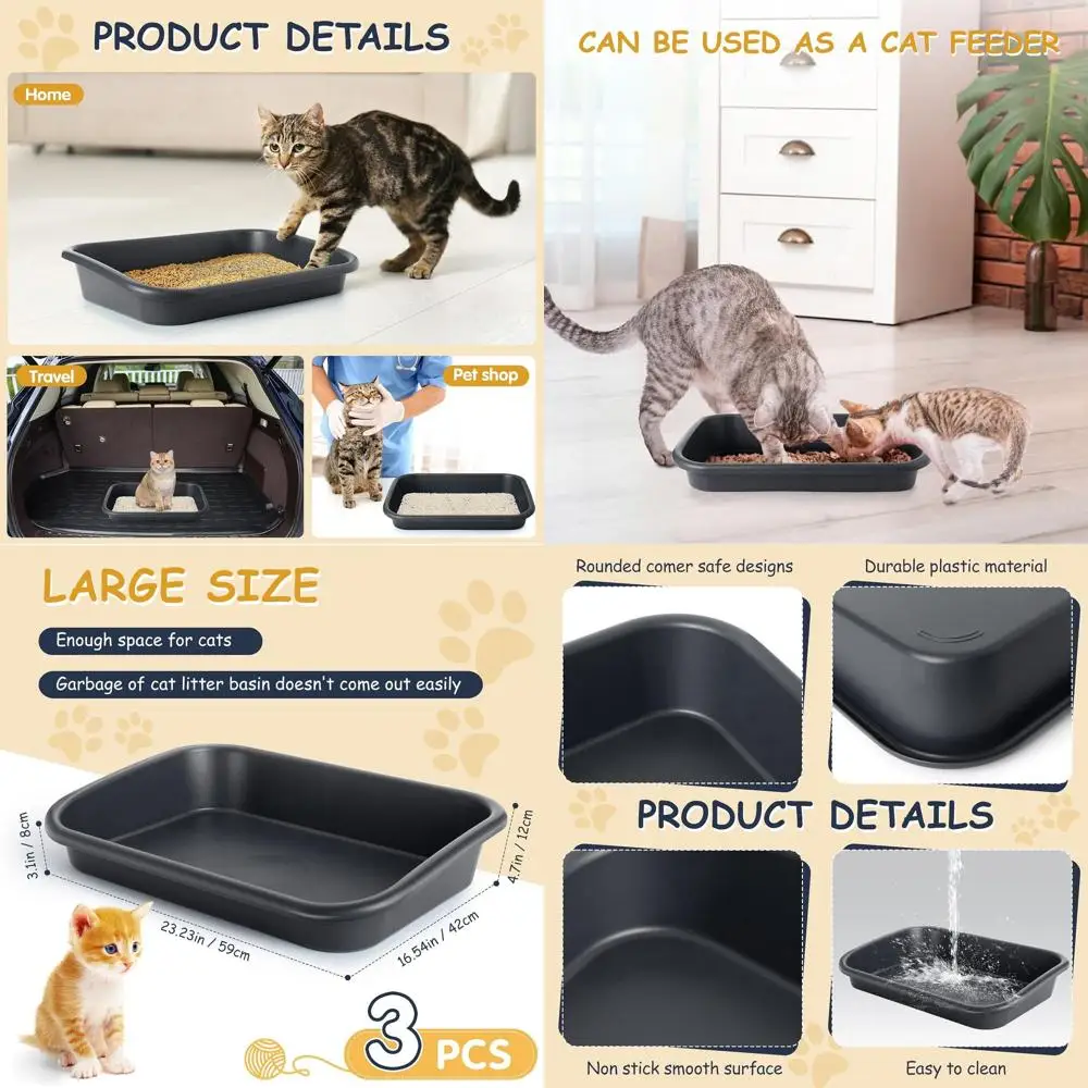 

Large Low-Entry Litter Box for Senior Cats, Spacious Open Top Design, Ideal for Big or Frail Felines, 23.2L x 16.5W, Dark Gray