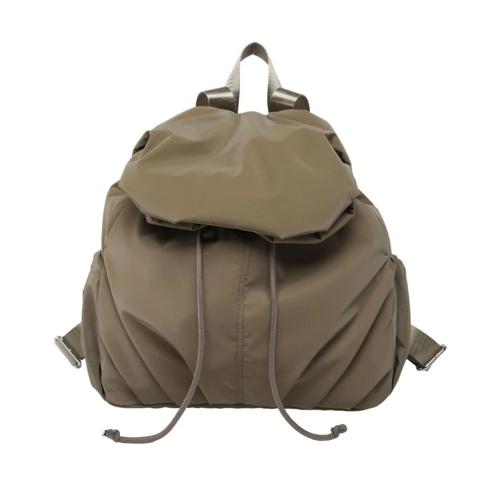 

Fashion Solid Color Drawstring Backpack Pleated Flap Nylon Backpack Multi Functional Large Capacity Sports Shoulders Bag Outdoor
