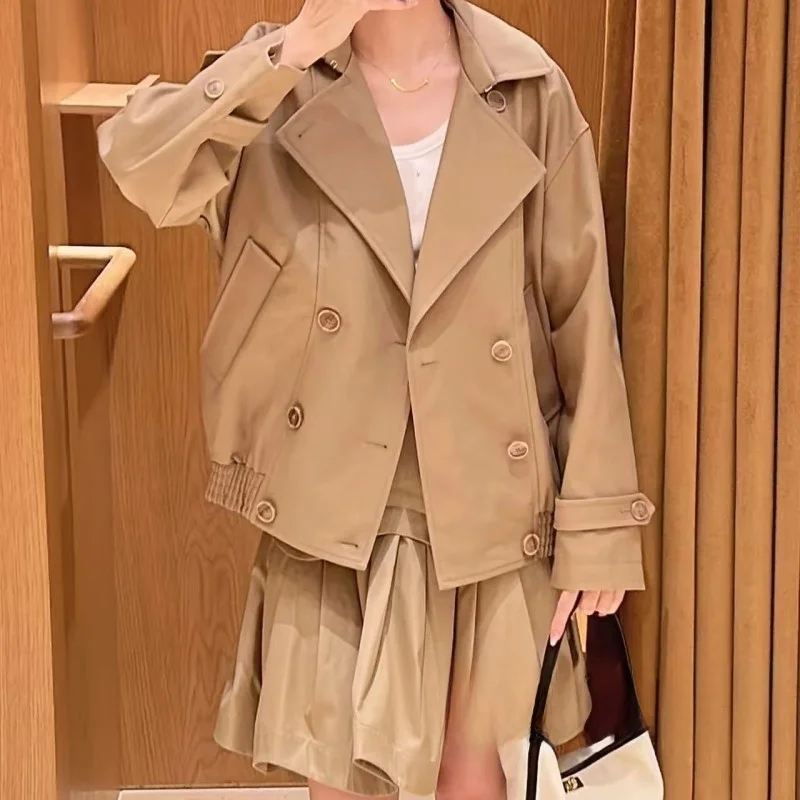 Ele ort Double-Breasted Autumn Coat Jaet Women's Simple Sle Commute Windbreaker Outerwear Luxury mat Design