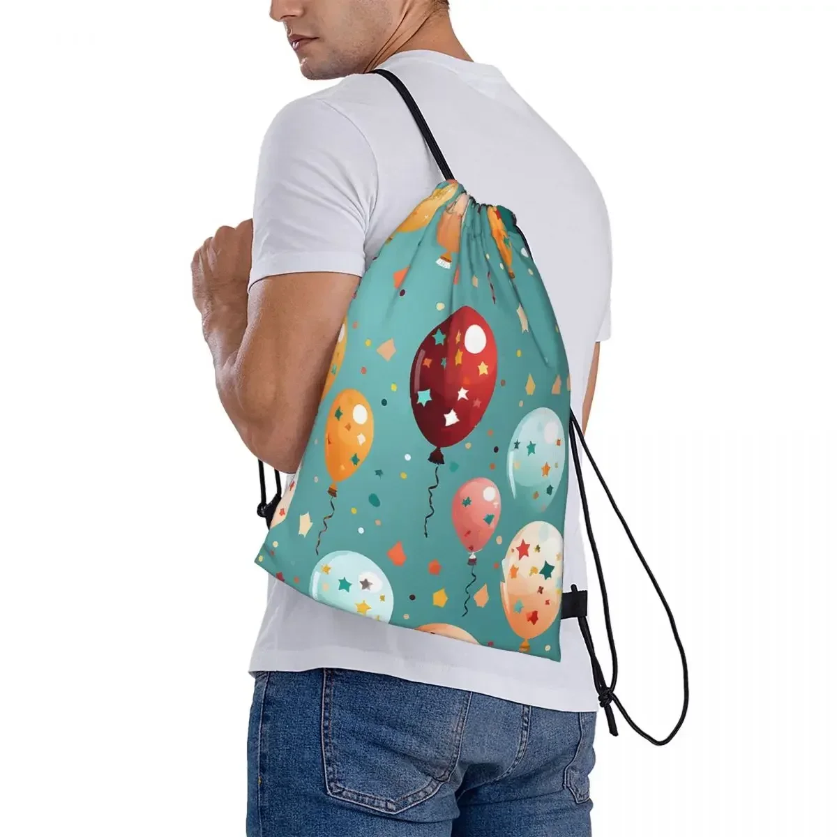 Mochilas con patrón de celebración de fiesta de feliz cumpleaños, bolsas con cordón, paquete de bolsillo, bolsa para artículos diversos, mochila, escuela de viaje