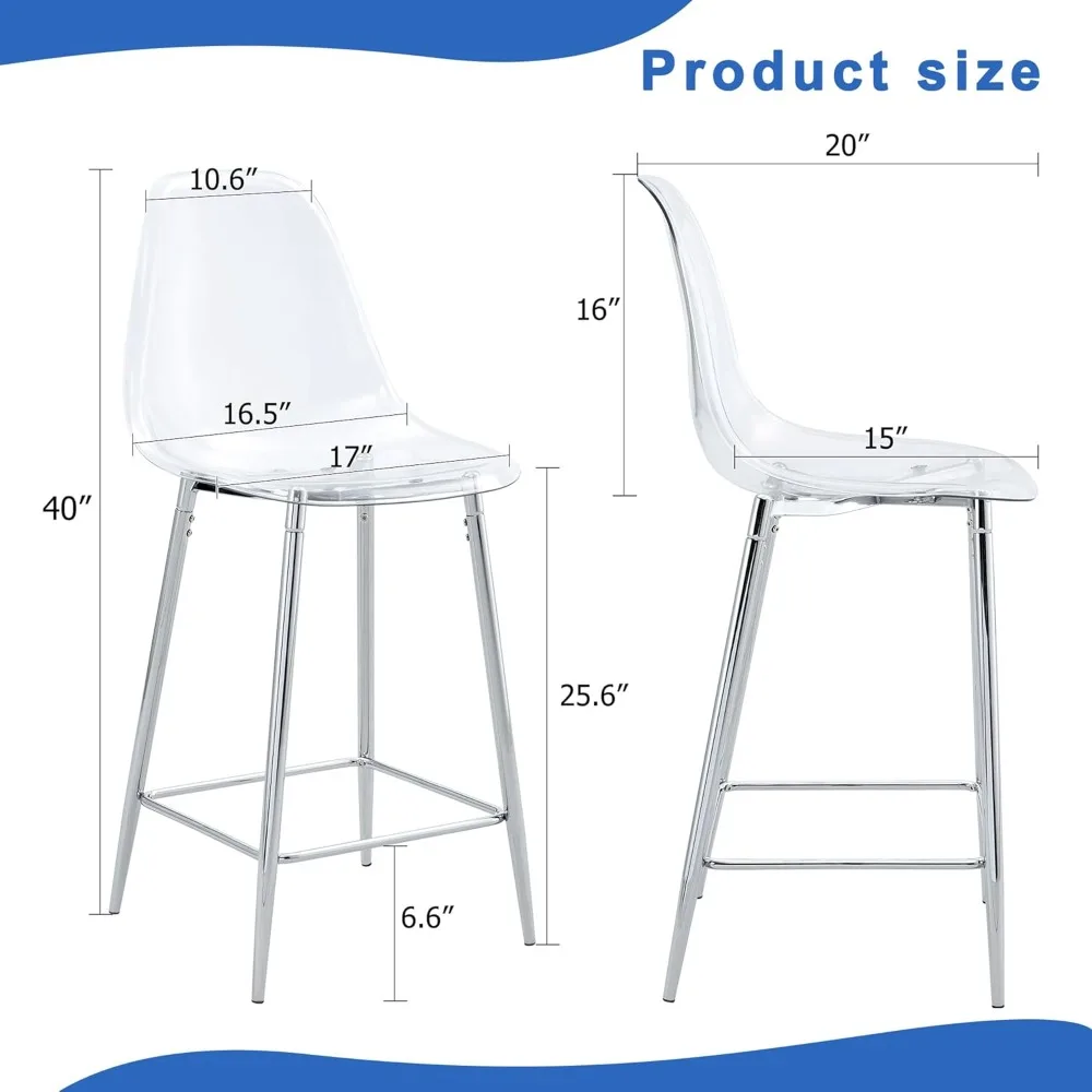 Counter Height Bar Stools Set of 2, Clear Bar Stools for Kitchen Island Set of 2, Transparent Acrylic Barstools with Metal Brack