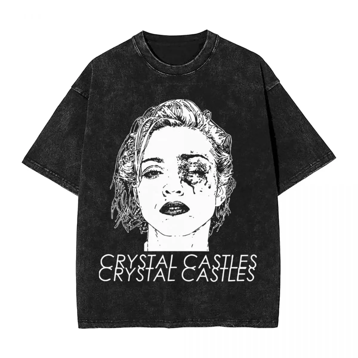 Crystal Castles Washed T Shirt Streetwear Hip Hop Vintage T-Shirt Tees Tops for Men Women 100% Cotton Street Summer