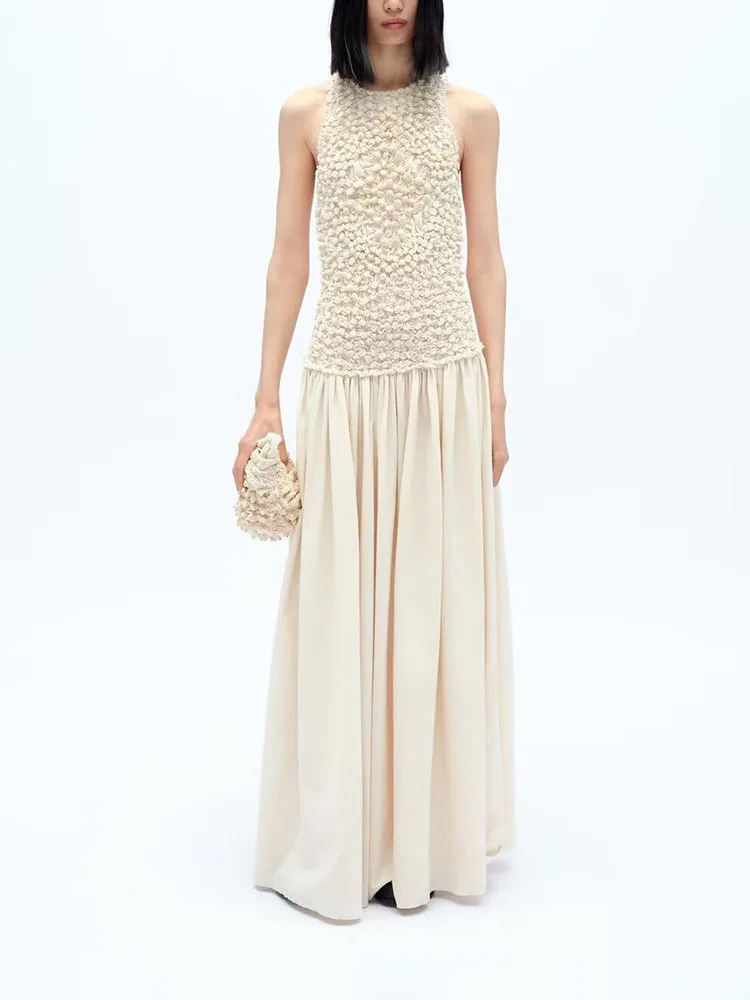 

Faionable round Ne Svel Splice Design Dr Ele Aosphere New Arrival Women's Clothing High Waist Long Dr
