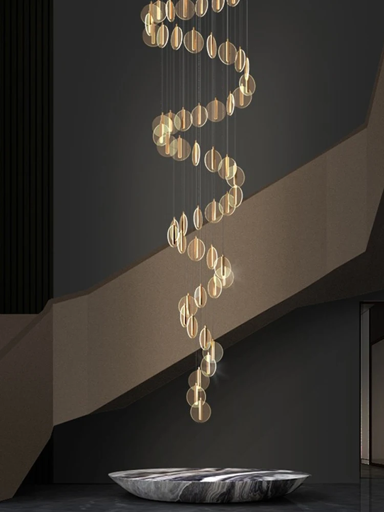 Imagem -06 - Girating Staircase Led Chandelier Ouro Minimalista Circular Iluminação Loft Designer Criativo Villa Sala de Estar Grande Lustre