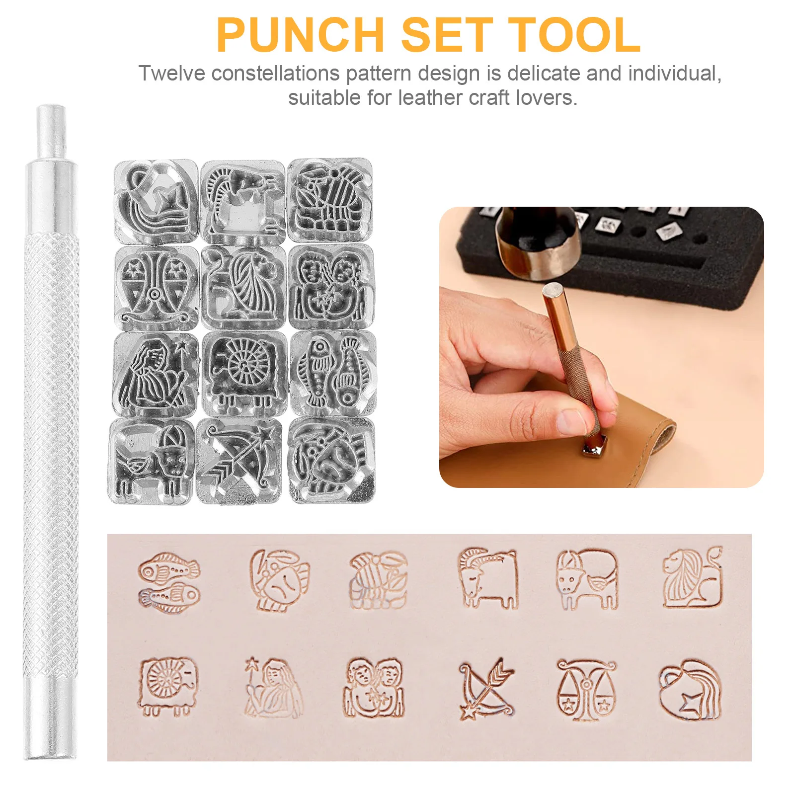 

1Set Stamping Tool Twelve Pattern Stamps Handle Durable Punch Set for Craft Punch Set Tool