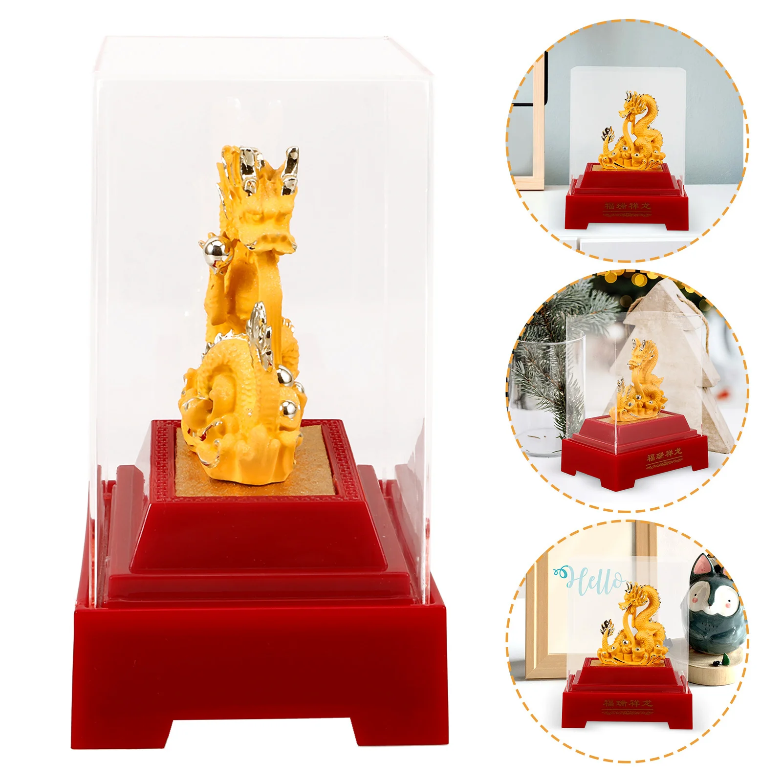 

Exquisite Resin Chinese Dragon Decor Zodiac Statue Desktop Miniature Wealth Prosperity Vintage Style Interior Adornment