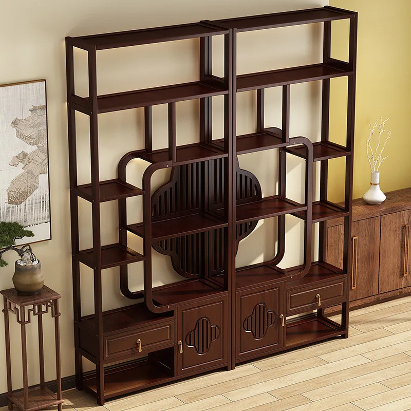 

Новая китайская полка-витрина из массива дерева для чайной комнаты, декоративный элемент в стиле Дуобао, современный минималистичный шкаф для хранения